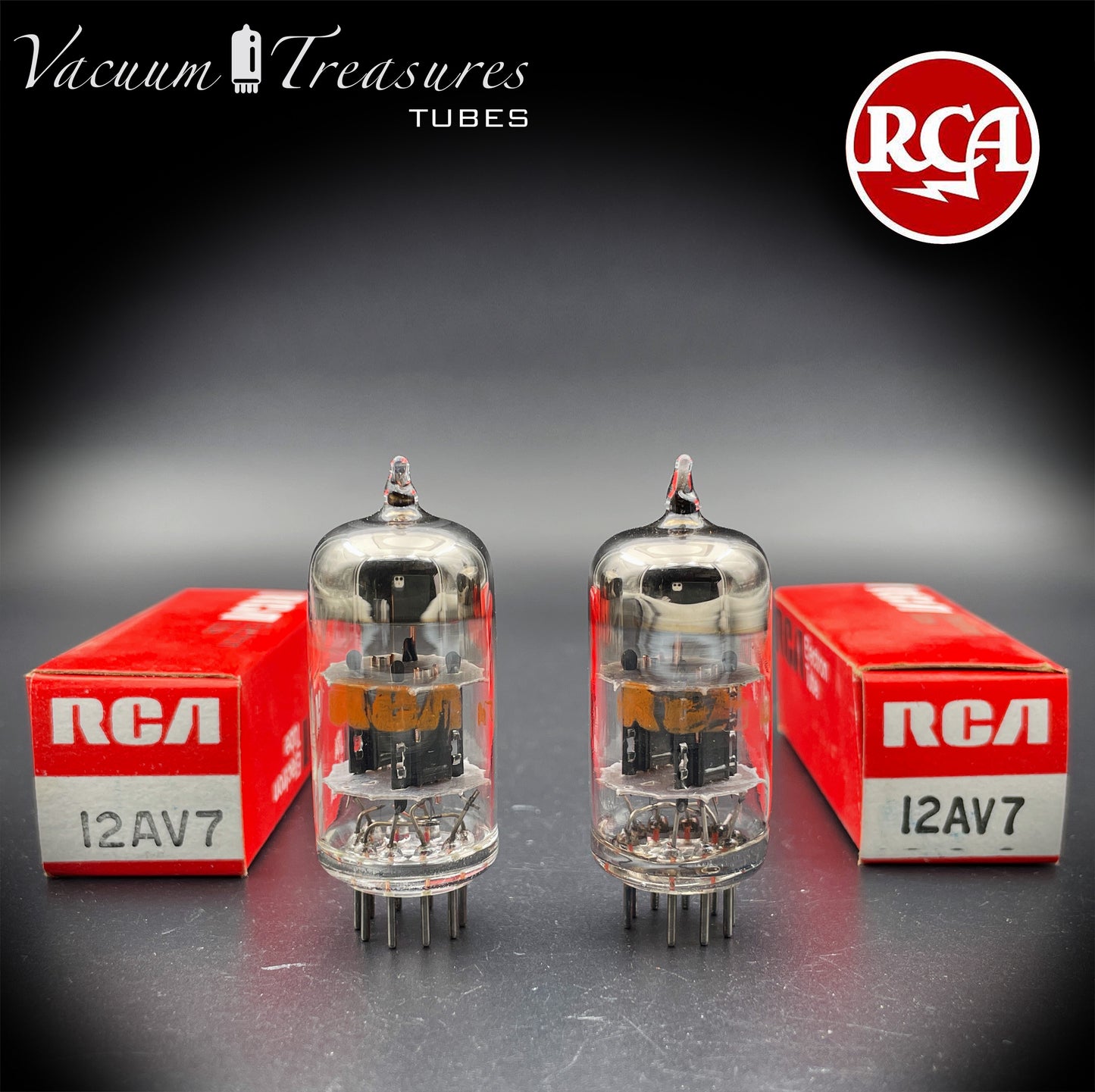 12AV7 RCA NOS NIB Black Plates Halo Getter Matched Pair Tubes Made in USA