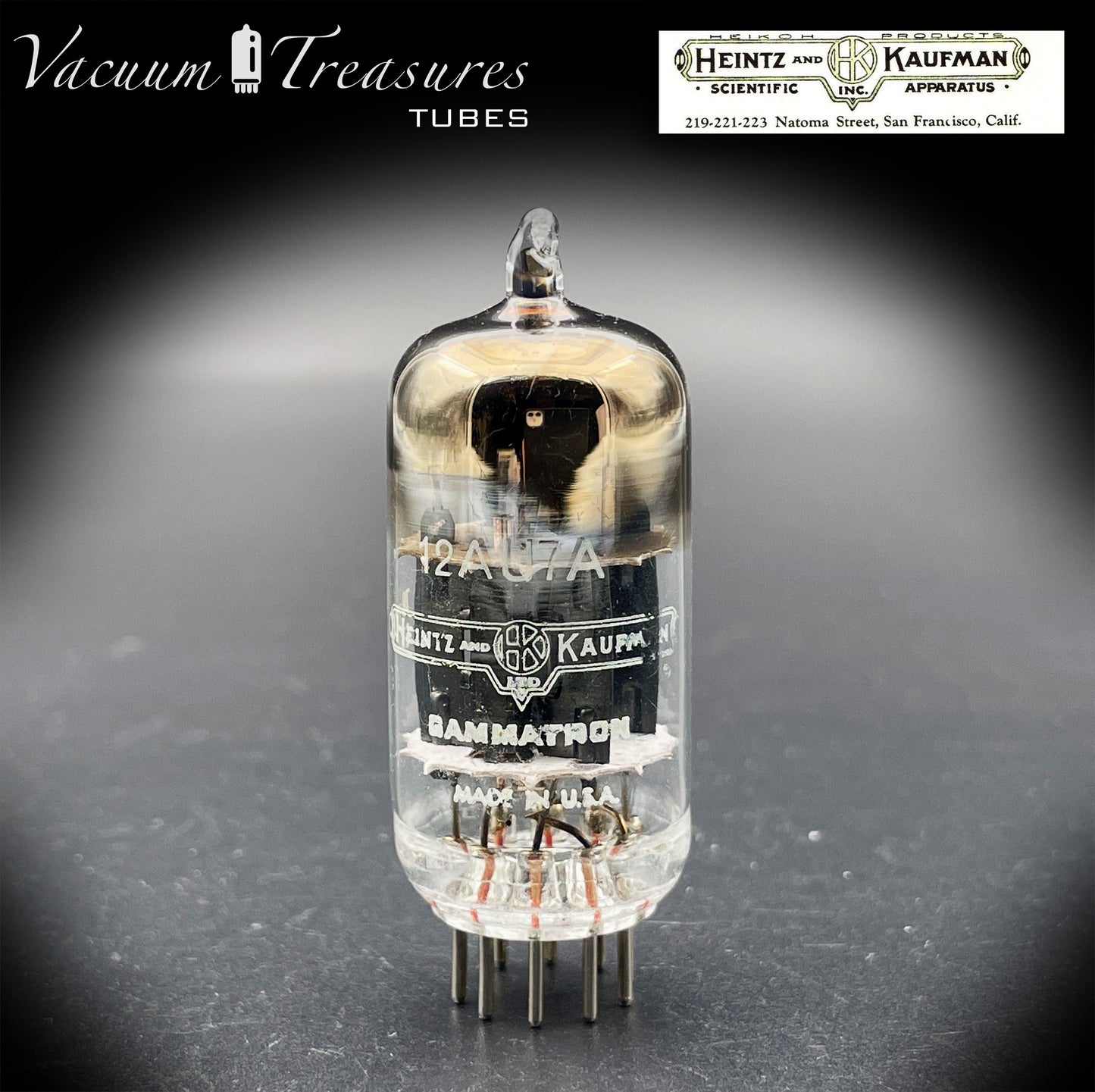 12AU7A / ECC82 Heinz & Kauffman Black Plates Horse Shoe Getter Made in USA