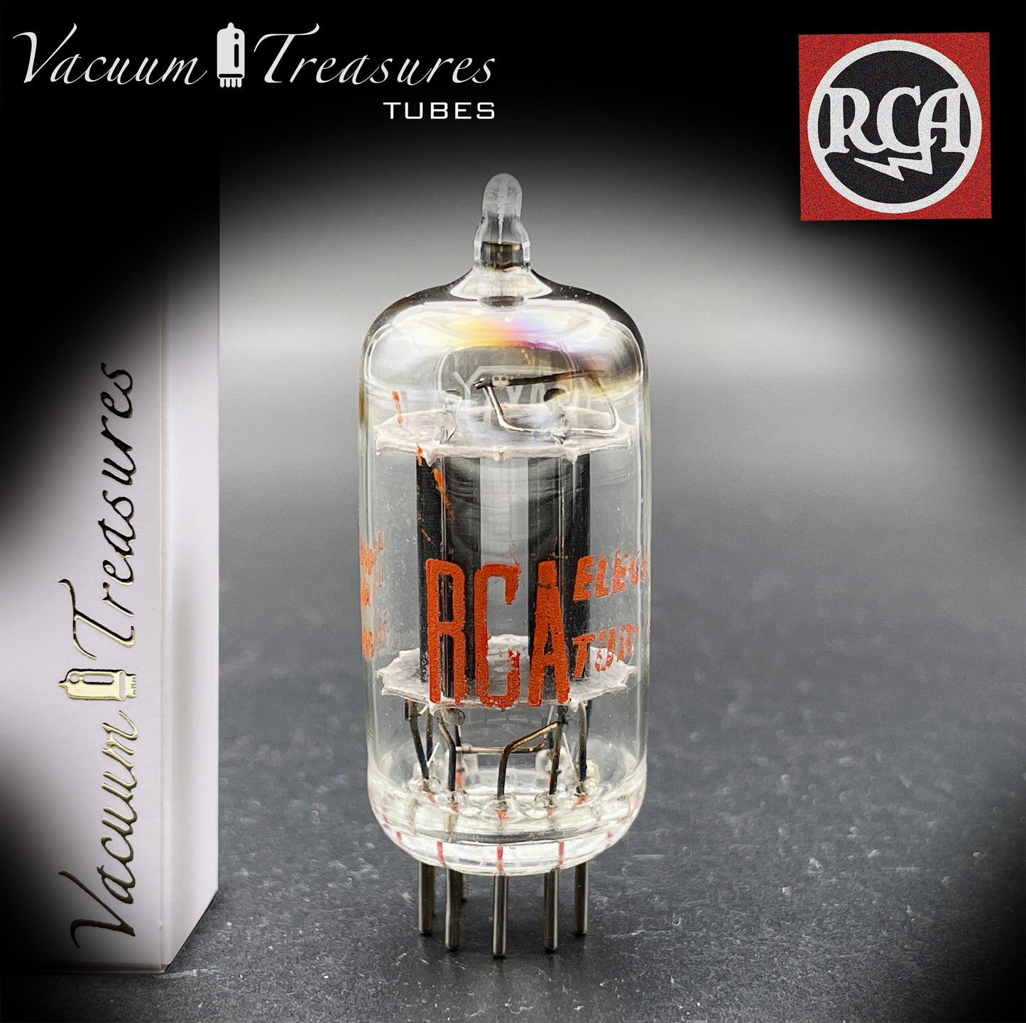 12AX7 / ECC83 RCA Long Black Plates Square Tilt getter - Balanced - Low Noise & Mic - Made in USA '58