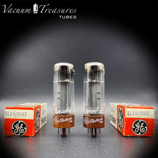 6CA7 EL34 GE Xf4 Philips/MBLE Brown Base DD-Getter NOS NIB Matched Pair Made in Holland ’61