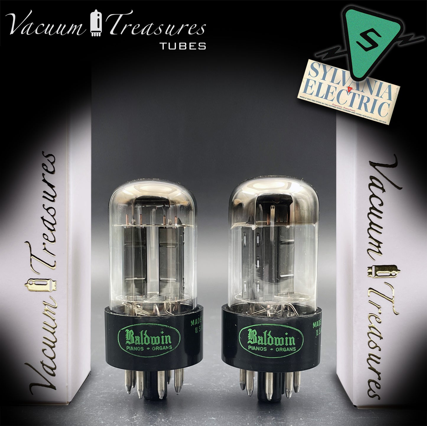 6SN7GTB Baldwin by SYLVANIA Matched Pair Black Plates Tubes Same Codes Made in USA '61