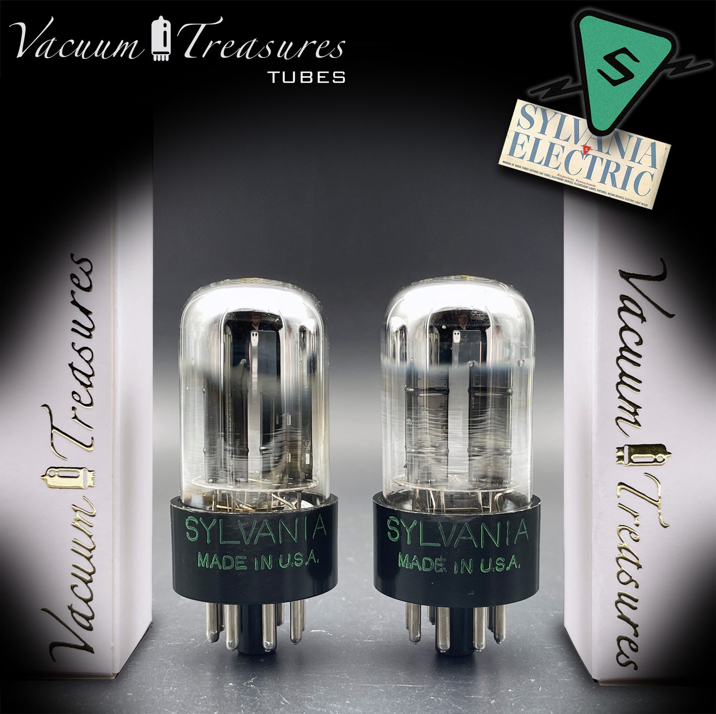 6SN7GTB NOS SYLVANIA CHROME TOP Matched Pair Low Noise & Mic Black Plates Tubes USA 1955