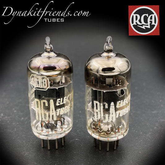 6AN8 RCA Black Plates Square Getter Matched Pair Tubes Made in USA '50s