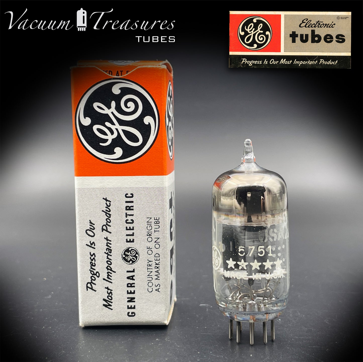 5751 GE NOS NIB Five Stars Gray Plates Halo Getter Tested Tube Made in USA '72