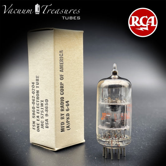 JRC 5751W1 RCA NOS NIB Black Plates Halo Getter Amplitrex Tested Tube Made in USA '64