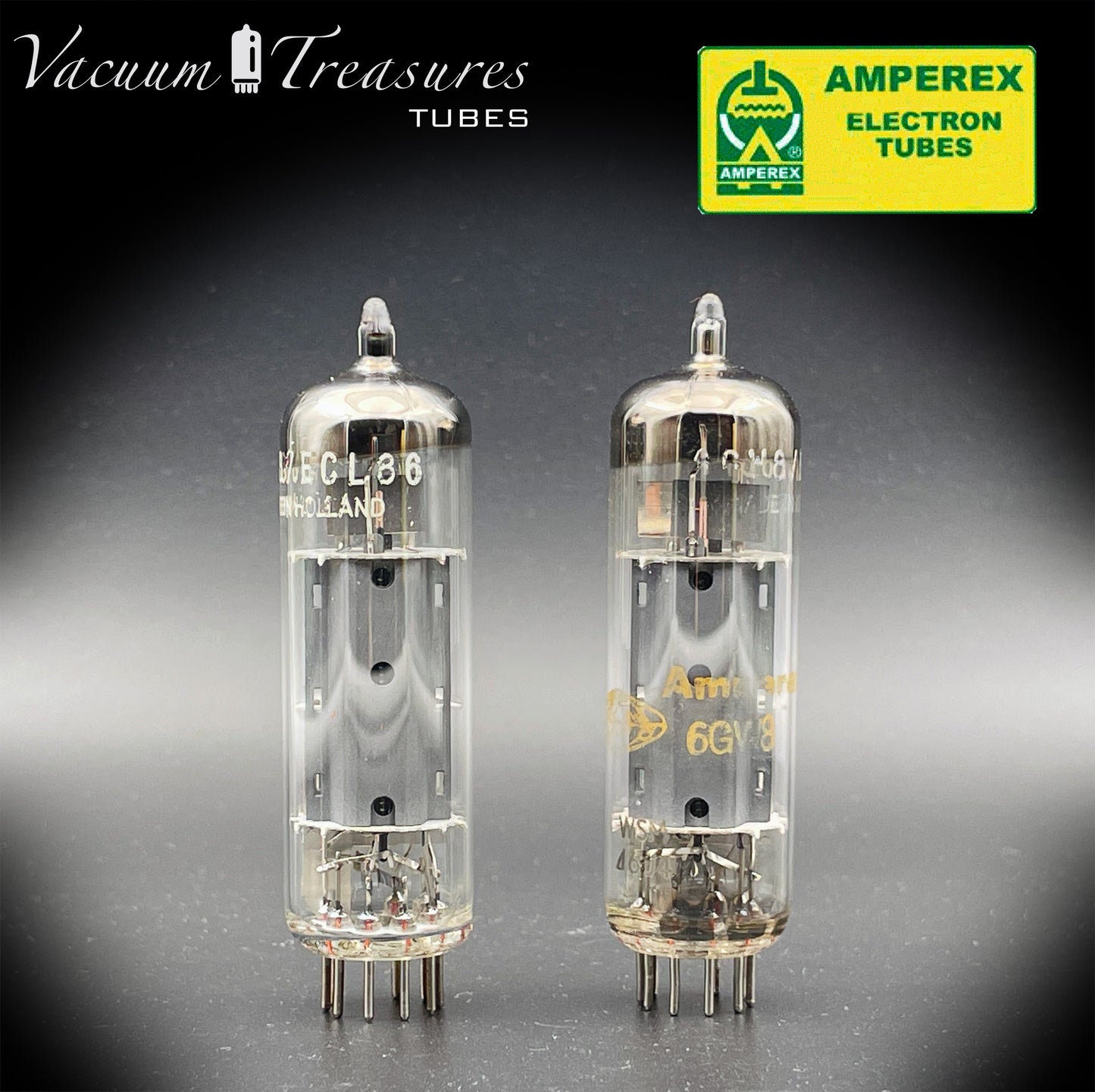 6GW8 ( ECL86 ) AMPEREX by PHILIPS NOS Disc Getter Matched Pair Tubes MADE IN HOLLAND