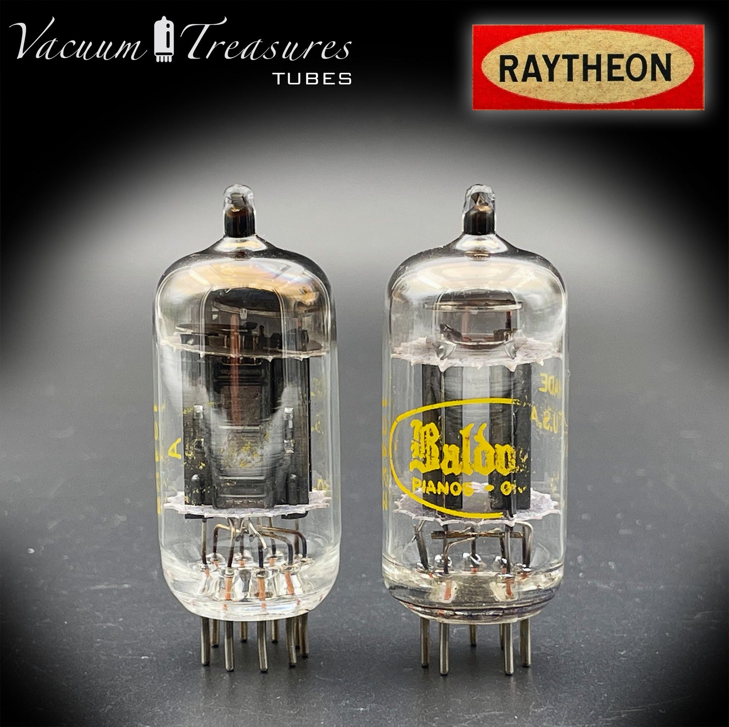 12AX7 A ( ECC83 ) RAYTHEON Long Black Plates for Baldwin Organs Halo Getter Matched Tubes Made in USA '60s (copia)