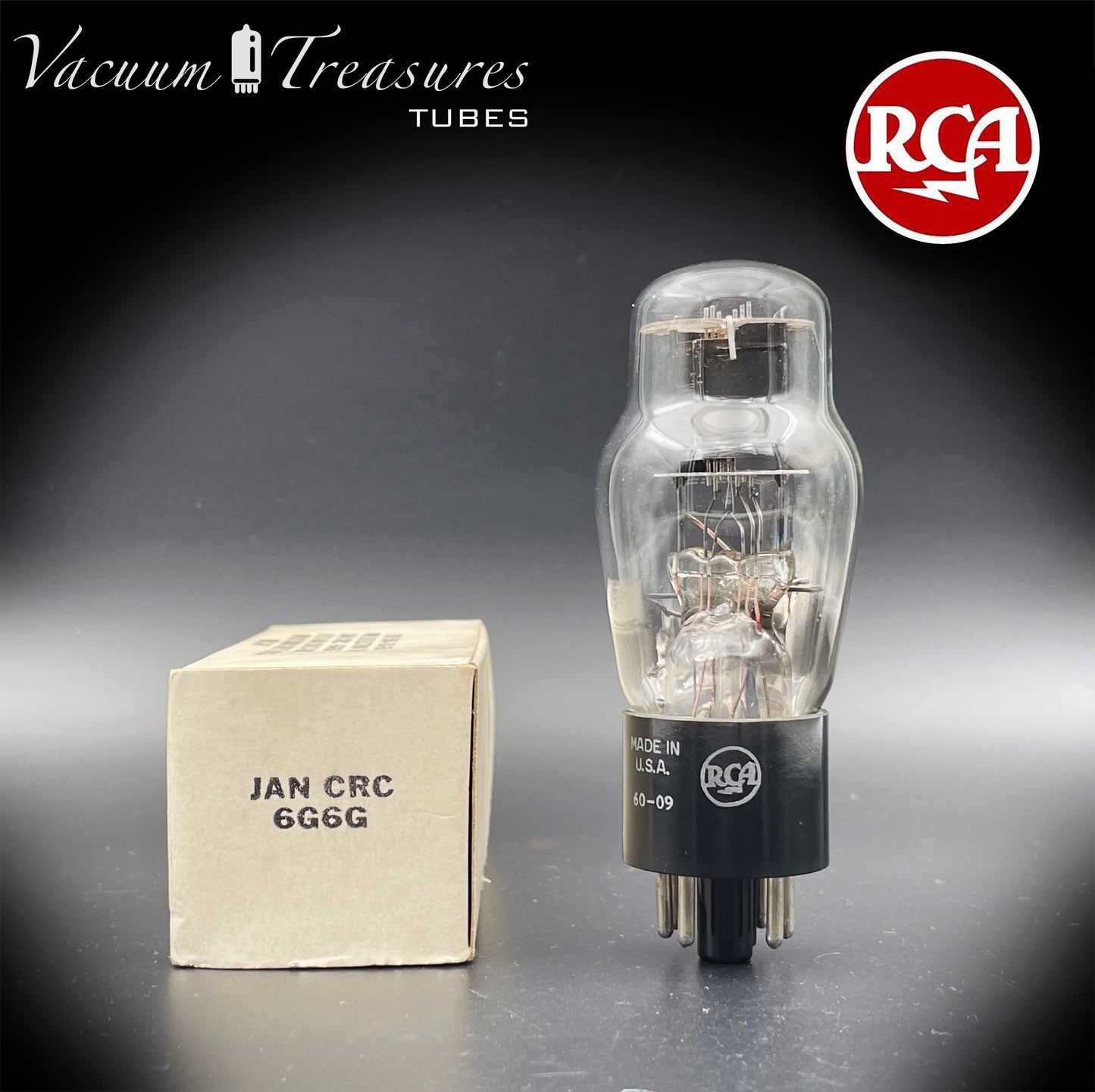 6G6G = VT-198A = 6G6GT RCA NOS NIB Tested Tube Black Plates Square Getter Power Pentode USA
