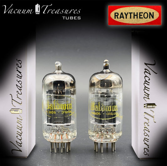 12AU7 ( ECC82 ) NOS RAYTHEON for Baldwin Long Black Plates Halo Getter Matched Tubes Made in USA '59