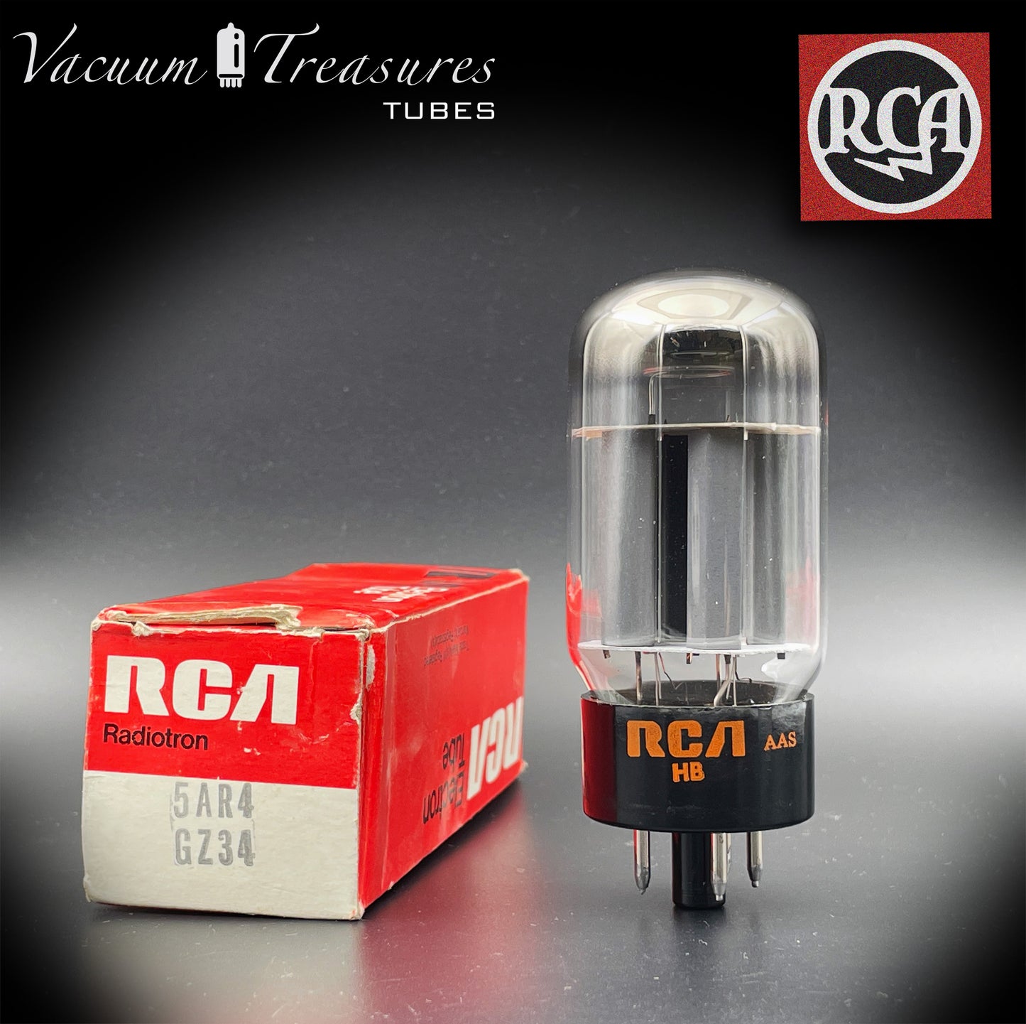 GZ34 ( 5AR4 ) RCA NOS NIB Gray Copper Plates Halo Getter Tube Rectifier Made in USA