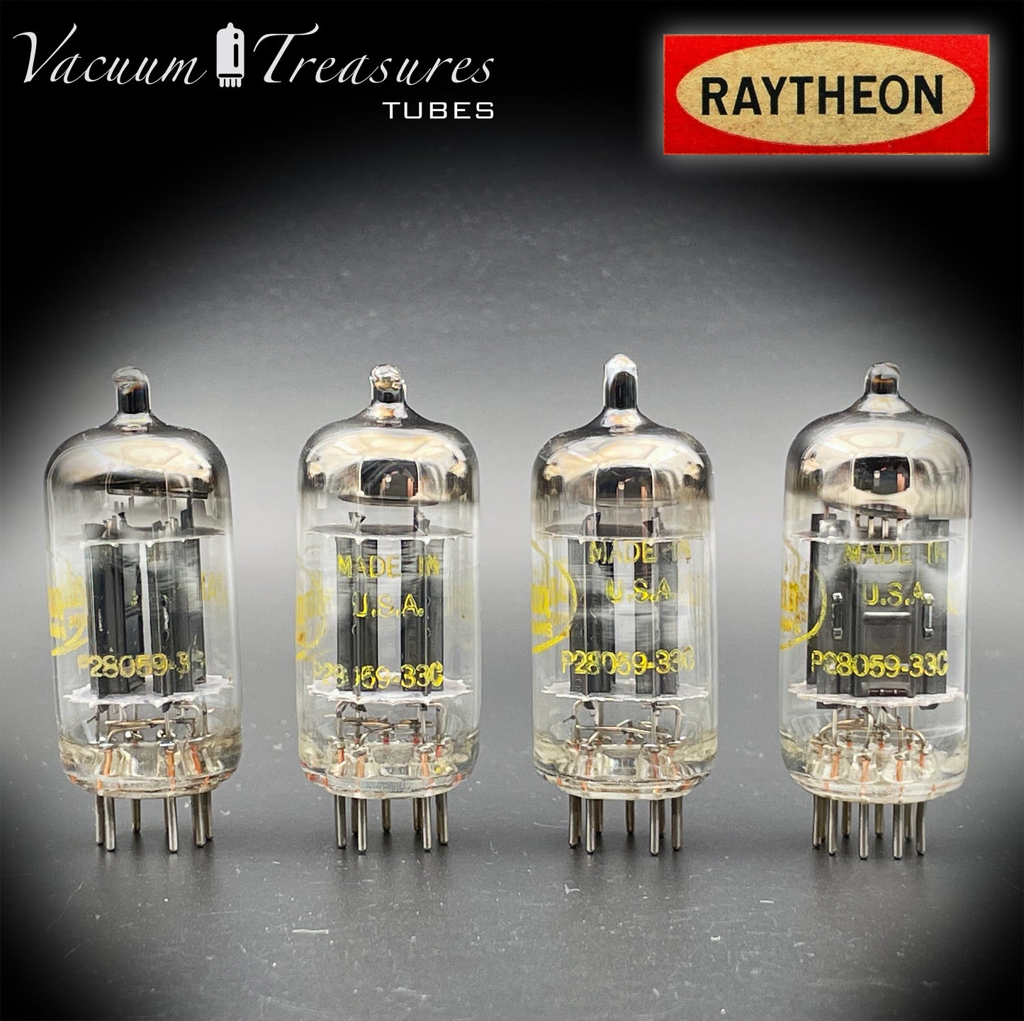 12AU7 ( ECC82 ) NOS RAYTHEON for Baldwin Long Black Plates Halo Getter Matched Tubes Made in USA '59