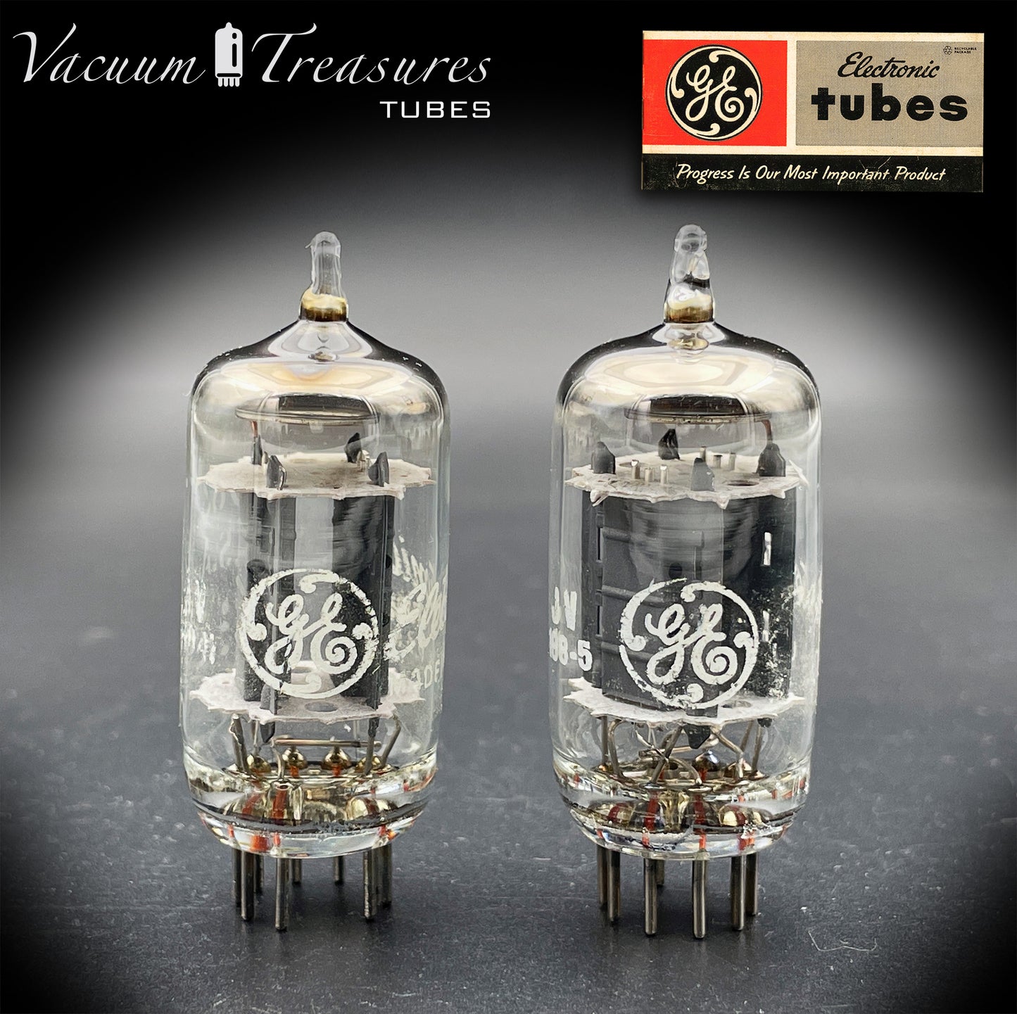 5963 / 12AU7 / ECC82 GE NOS Matched Pair - Long Gray Plates - AMPLITREX Tested - Made in USA