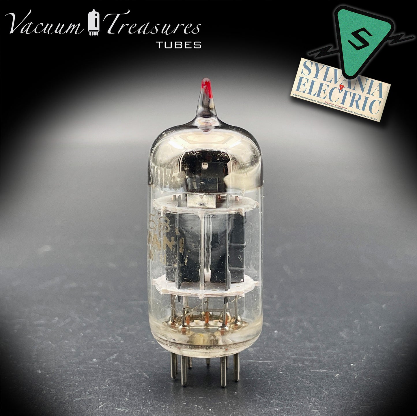 5814A / 12AU7 Sylvania Gold Brand Triple Mica Red Tip Square Getter Made in USA