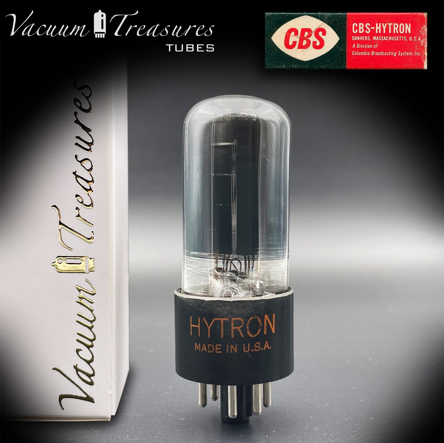 6V6 GT HYTRON Schwarze Platten, Rauchglas [] Getter-geprüfte Röhre, hergestellt in den USA '47