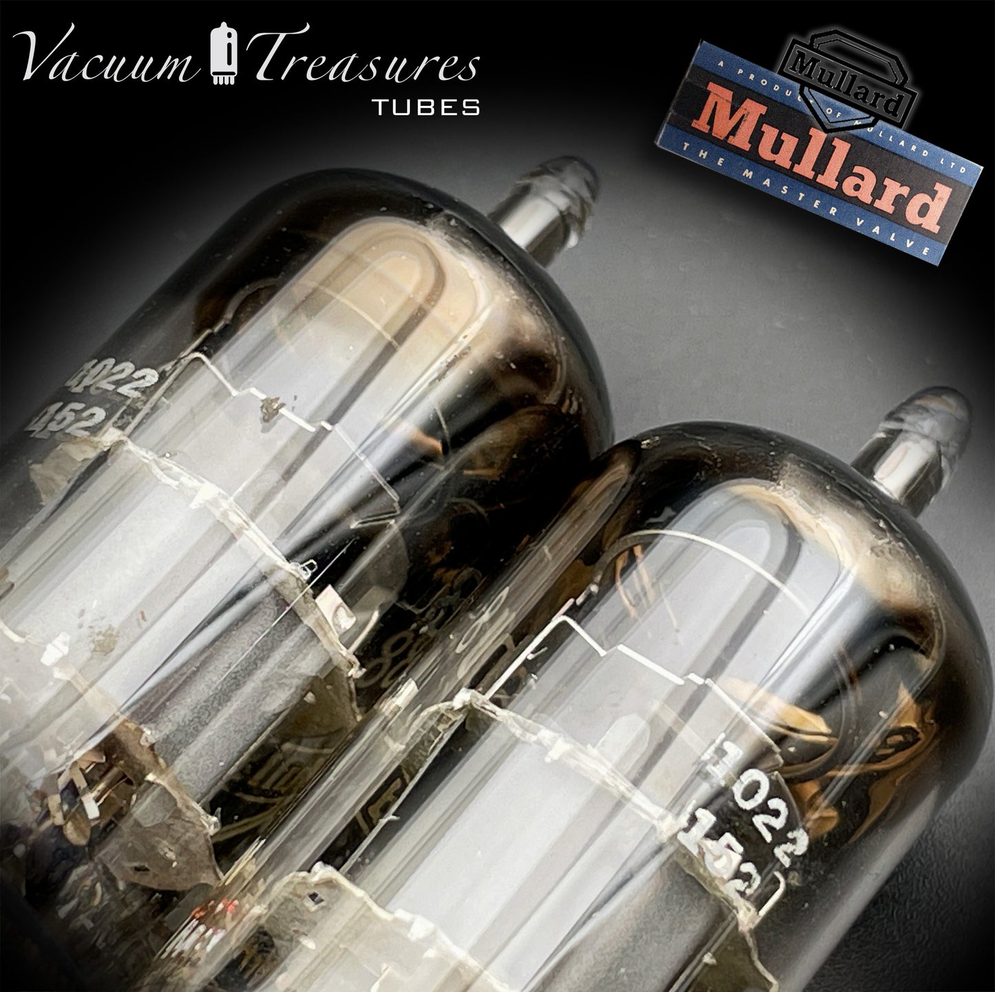 ECC88 / 6DJ8 MULLARD Blackburn Large Halo Getter - Matched Pair - GA1 B1F - AMPLITREX Tested - Made in Great Britain ’50s