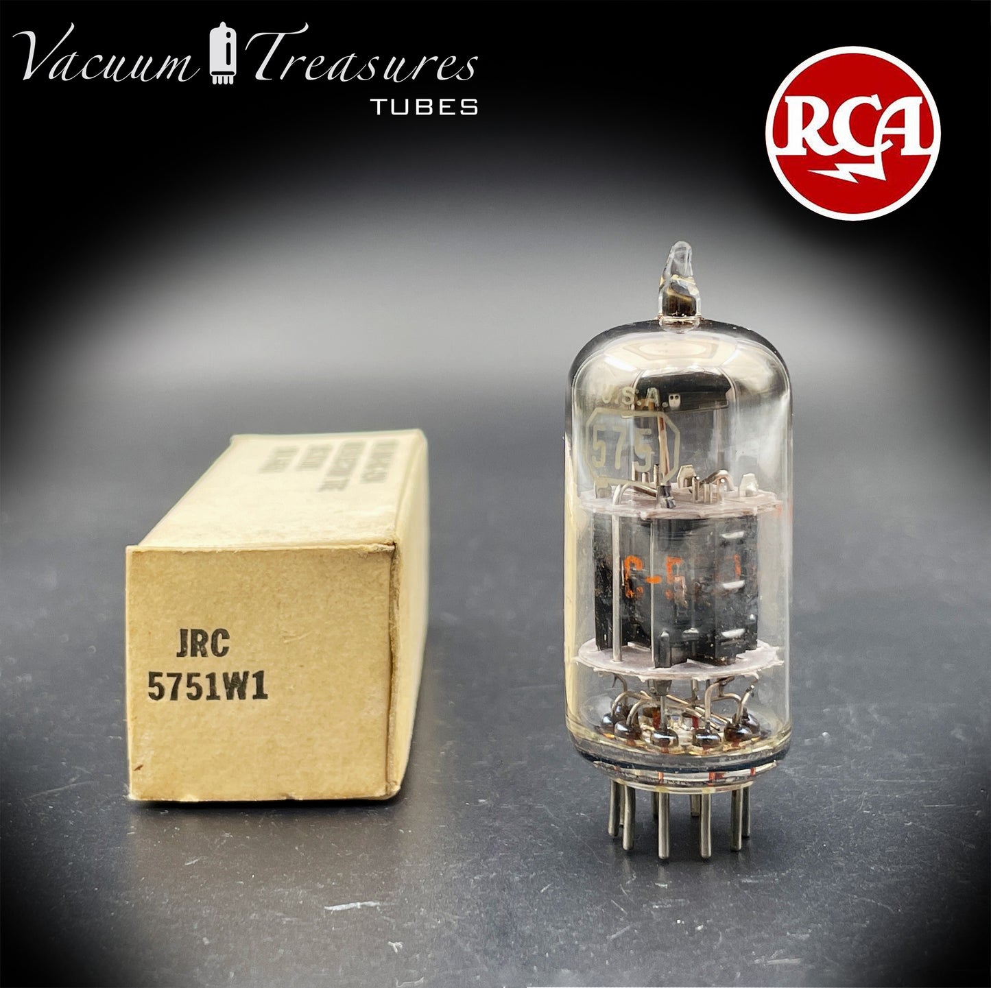 JRC 5751W1 RCA NOS NIB Black Plates Halo Getter Amplitrex Tested Tube Made in USA '64