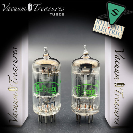 12AX7 ECC83 Baldwin by SYLVANIA – Tested Pair – Long Gray Plates Halo Getter Made in USA