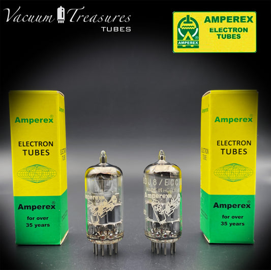 ECC88 ( 6DJ8 ) AMPEREX Bugle Boy Halo Getter Matched Tubes Same Code Made in HOLLAND '62