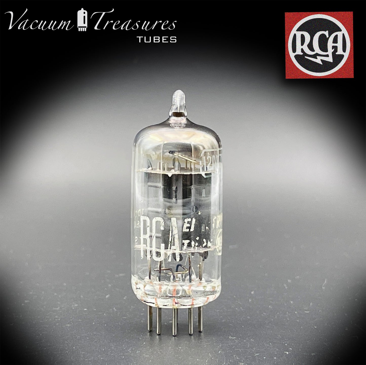 12AU7 A ( ECC82 ) RCA Long Gray Plates Square Tilt Getter Tested Tube Made in USA '50s