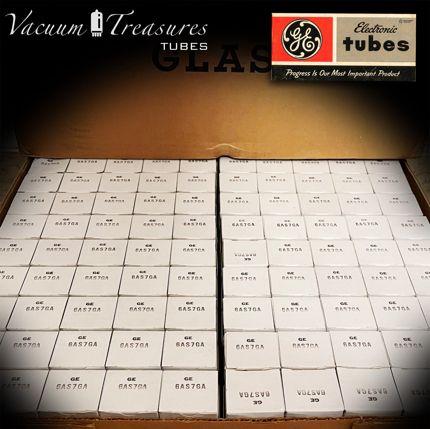 6AS7GA / 6080 GE NOS NIB Black Plate Green Print Matched Pair AMPLITREX Tested