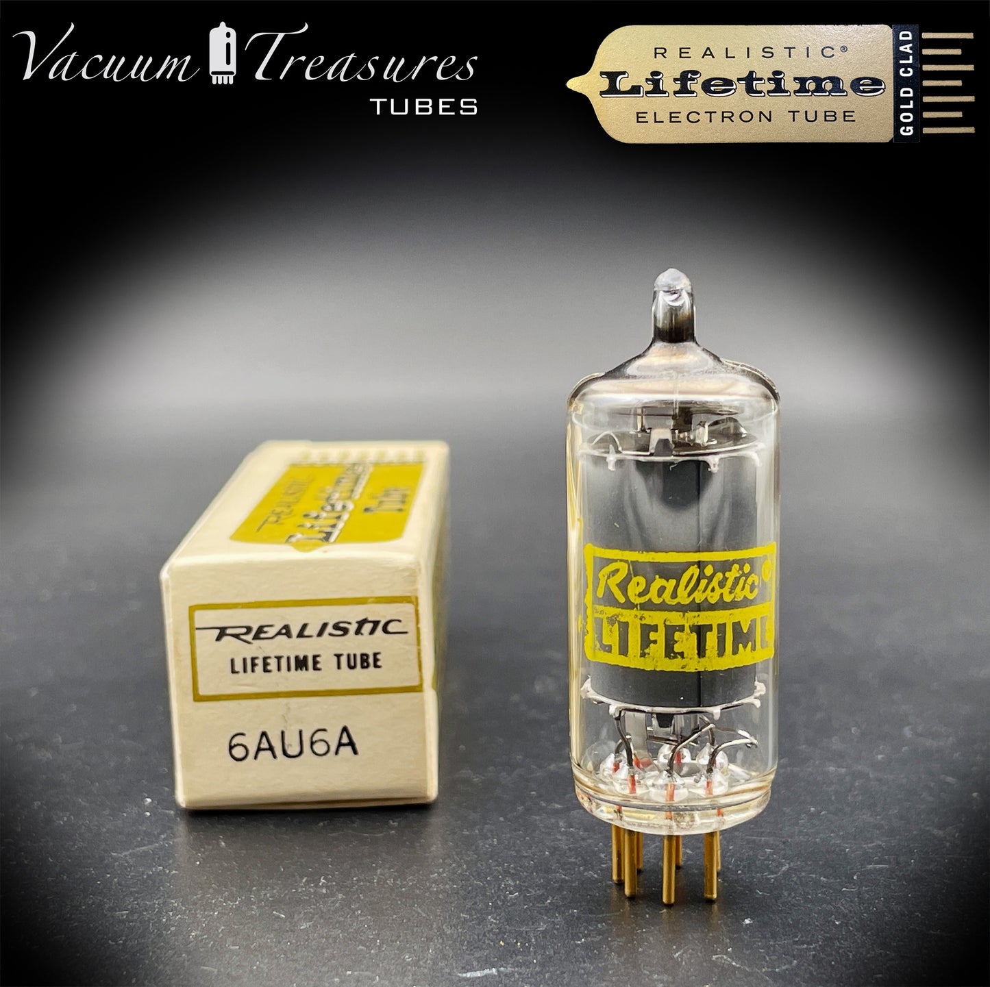 6AU6A ( EF94 ) Realistic LIFETIME NOS NIB Gold Pin Gray Plate Halo Getter - AMPLITREX Tested