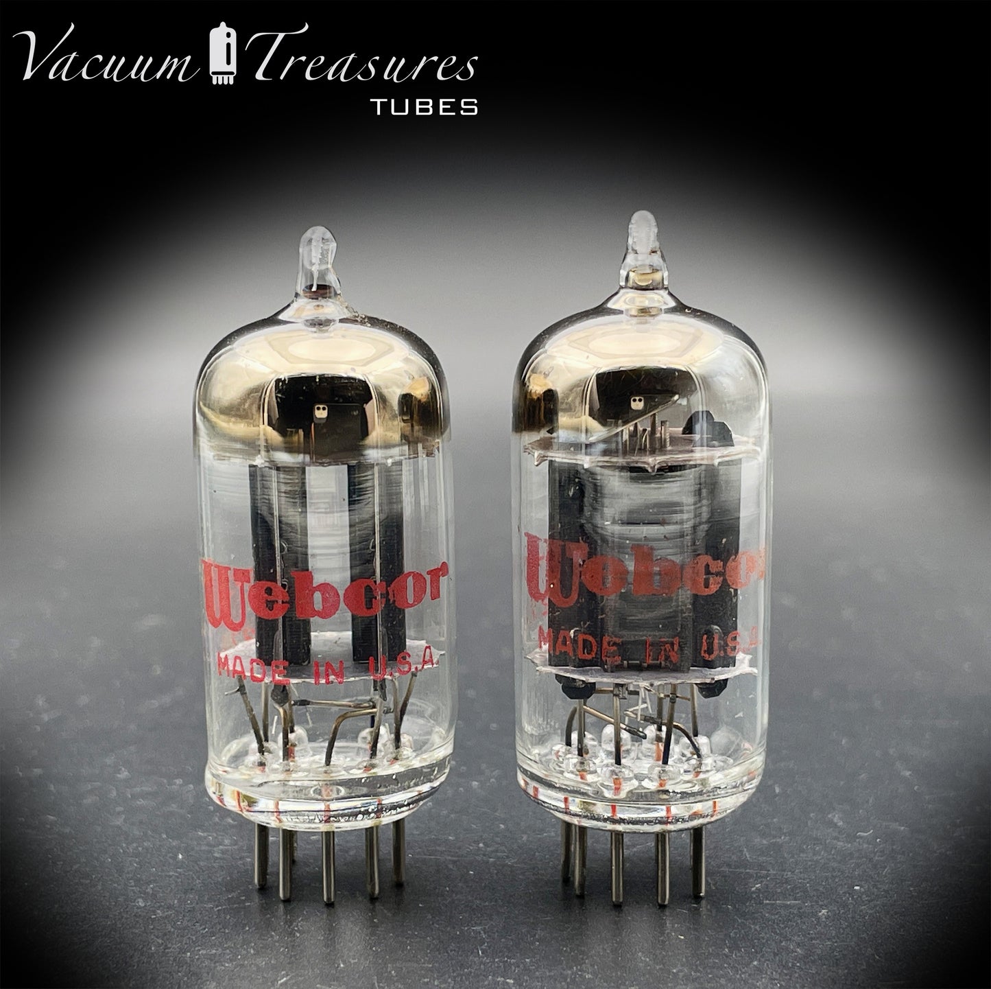 12AX7 / ECC83 Webcor by RCA Matched Pair Long Black Plates Square Tilt getter Made in USA '55