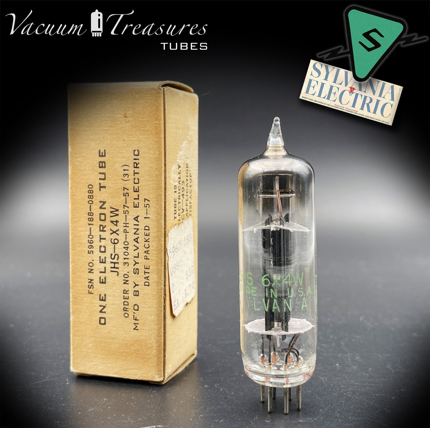 JHS 6X4W EZ90 NOS NIB SYLVANIA Tested Tube Black Plates Square Getter Made in USA '57