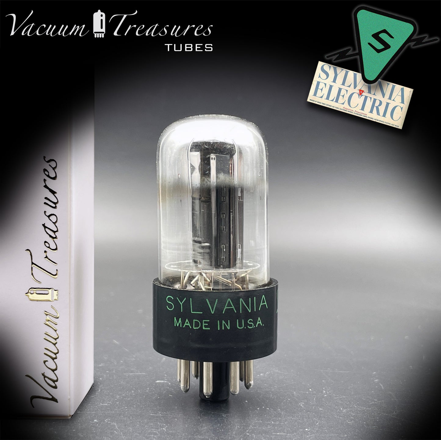 6SN7GTB NOS SYLVANIA CHROME TOP Green Dot Tested Tube Black Plates USA 1947