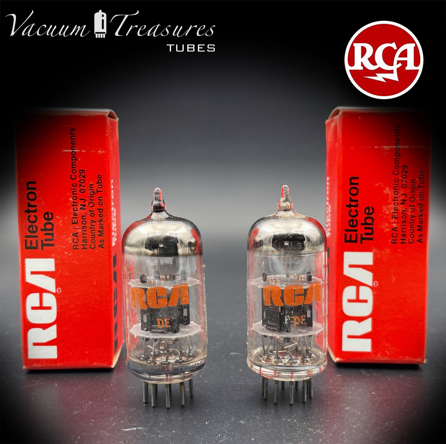 12AV7 RCA NOS NIB Black Plates Halo Getter Matched Pair Tubes Made in USA