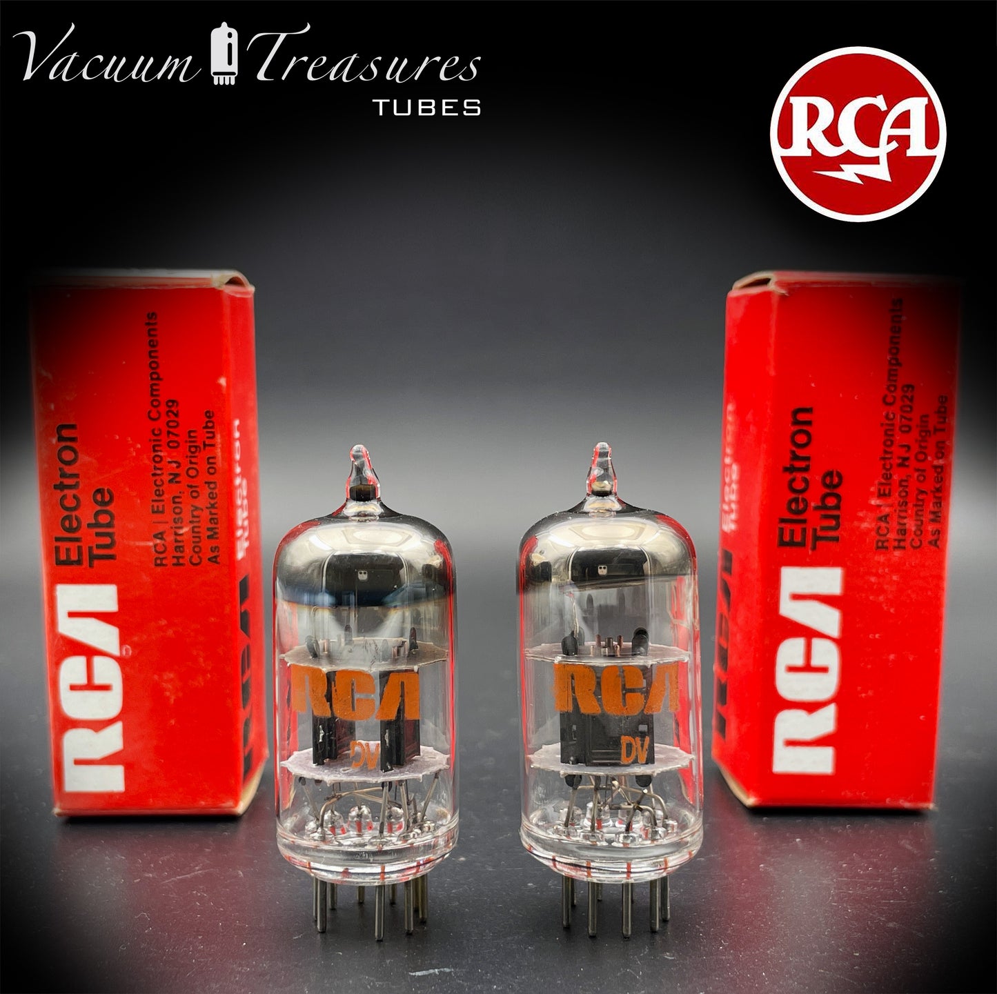 12AV7 RCA NOS NIB Black Plates Halo Getter Matched Pair Tubes Made in USA