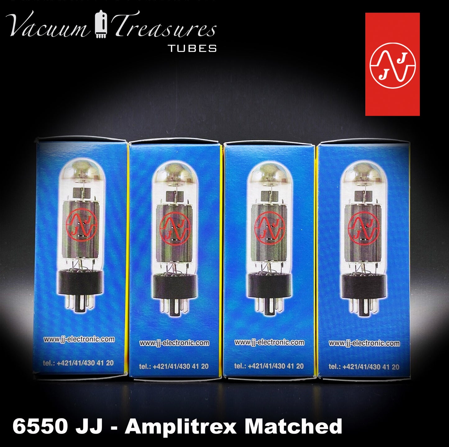 6550 JJ Matched Quad - AMPLITREX Tested Tubes - NEW - 4 Valvole IN ORIGINAL BOX