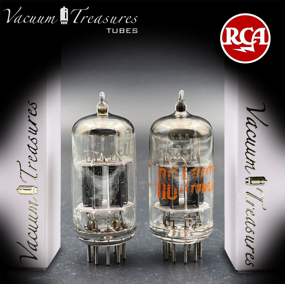 5751 RCA NOS Black Plates Halo Getter Matched Pair Tubes Made in USA