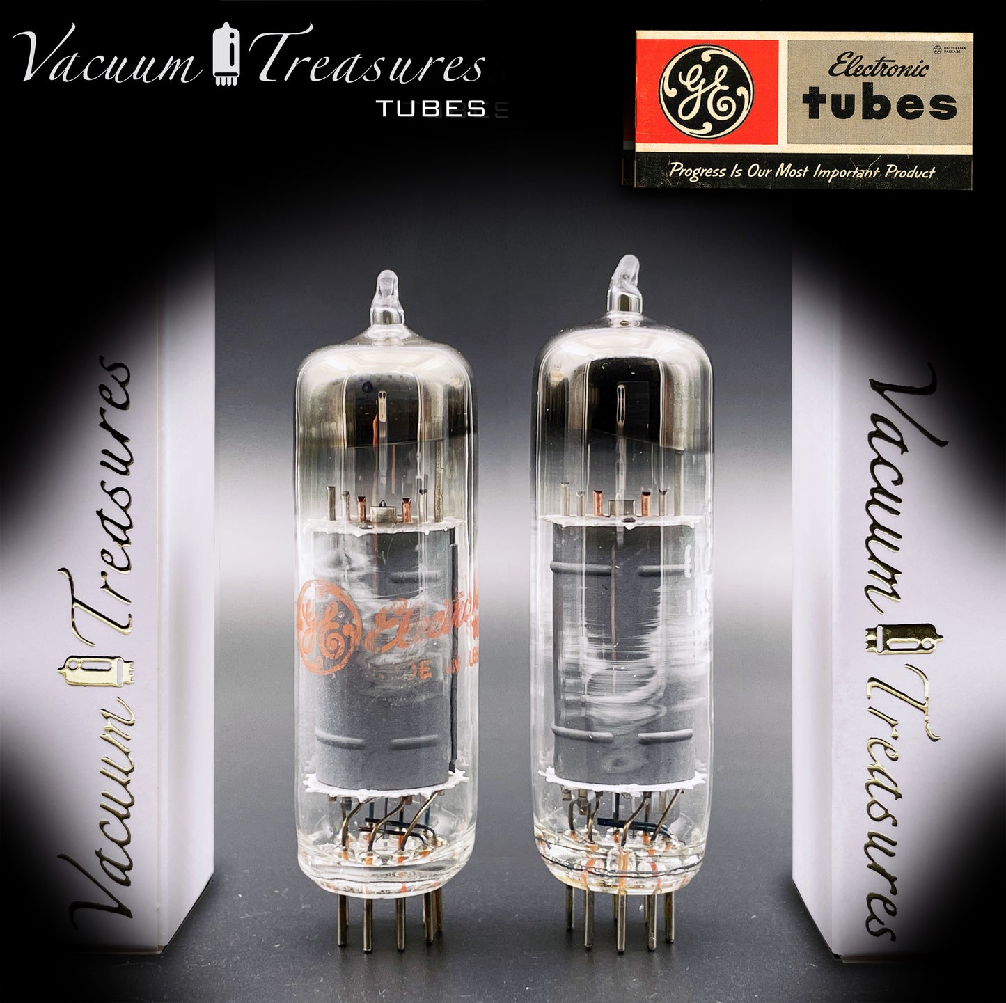6BQ5 / EL84 GE Gray Plates Halo Getter Matched Pair Tubes Made in USA
