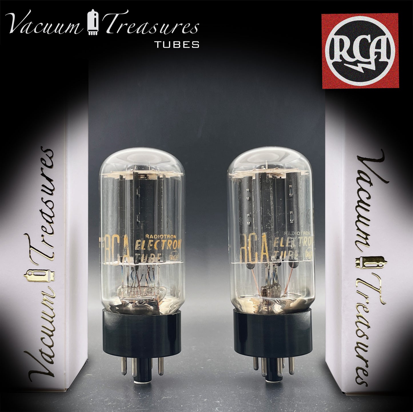 6L6GB RCA Black Plates Double Bottom Getter – Matched Pair – AMPLITREX Tested – Made in USA