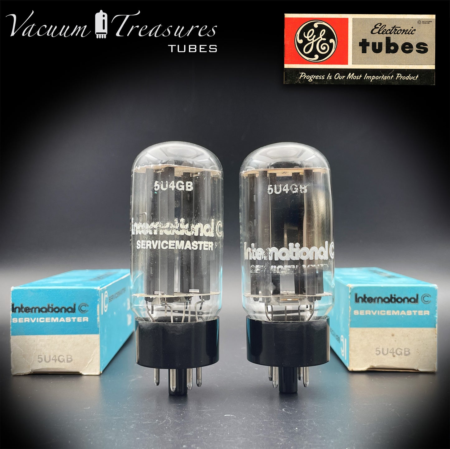 5U4 GB  5AS4A GE/International NOS NIB Gray Plates Side Square Getter Matched Pair Tubes Rectifiers Made in USA