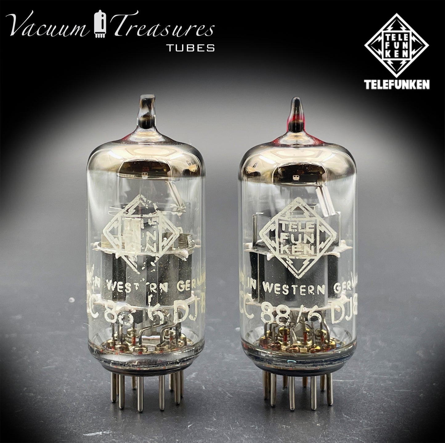 ECC88 6DJ8 TELEFUNKEN Matched Pair Red Dot Same Data Code Diamond <> Bottom Berlino Tubes Made In Western Germany