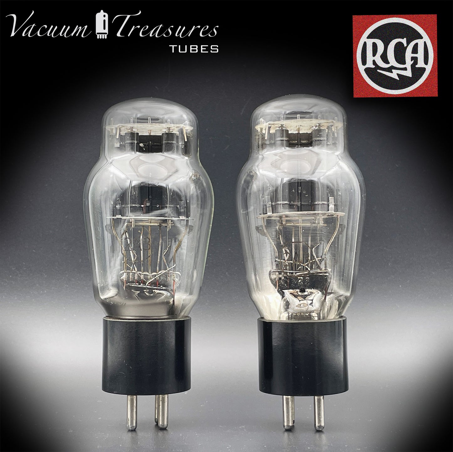 2A3 ( VT-95 ) RCA Bi-Plates Black Plates Dual Bottom Getter Matched Tubes Made in USA '50s