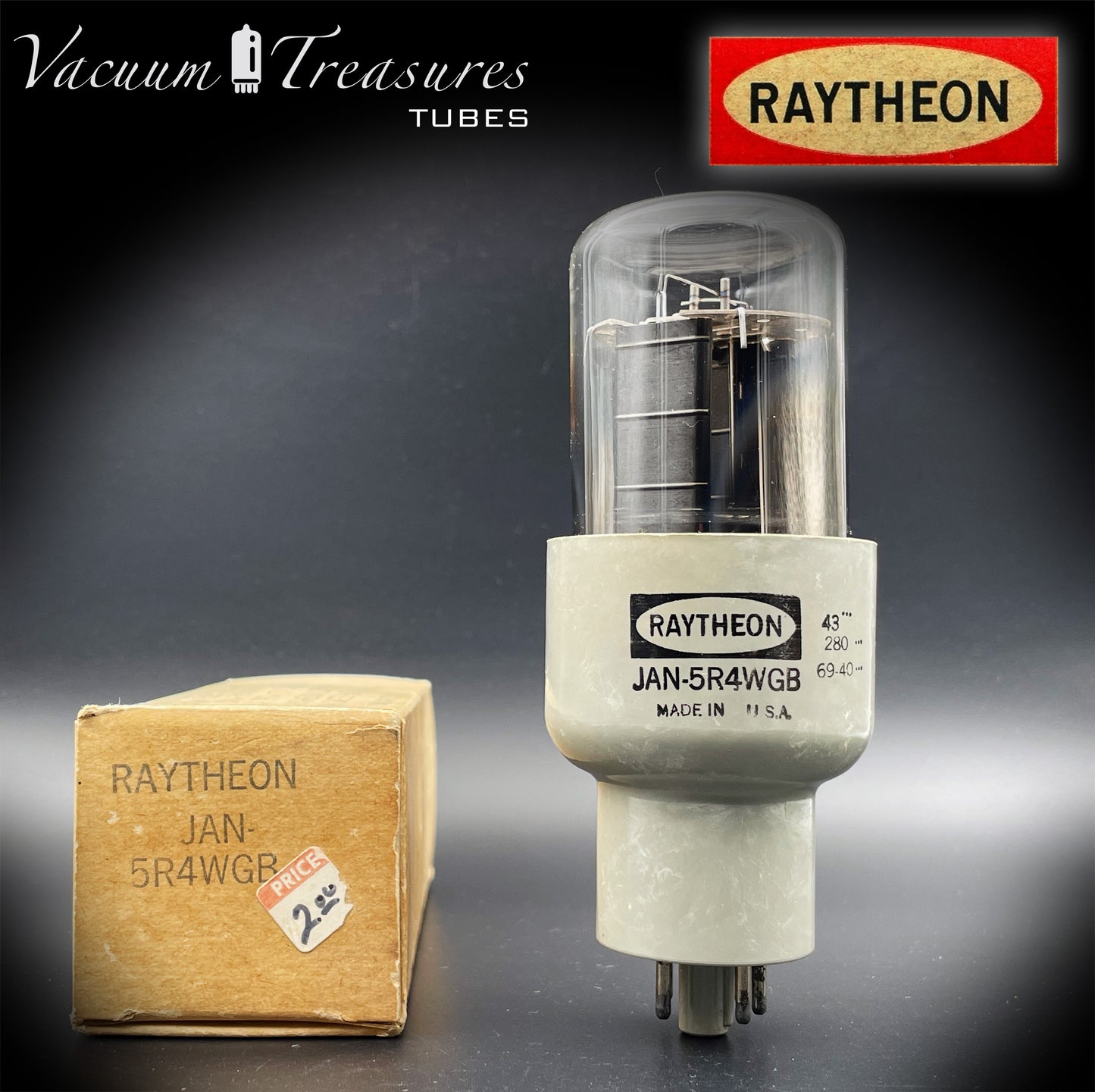 5R4WGB RAYTHEON NOS NIB Black Plates Hanging Filaments – Funke W19 Tested USA '69