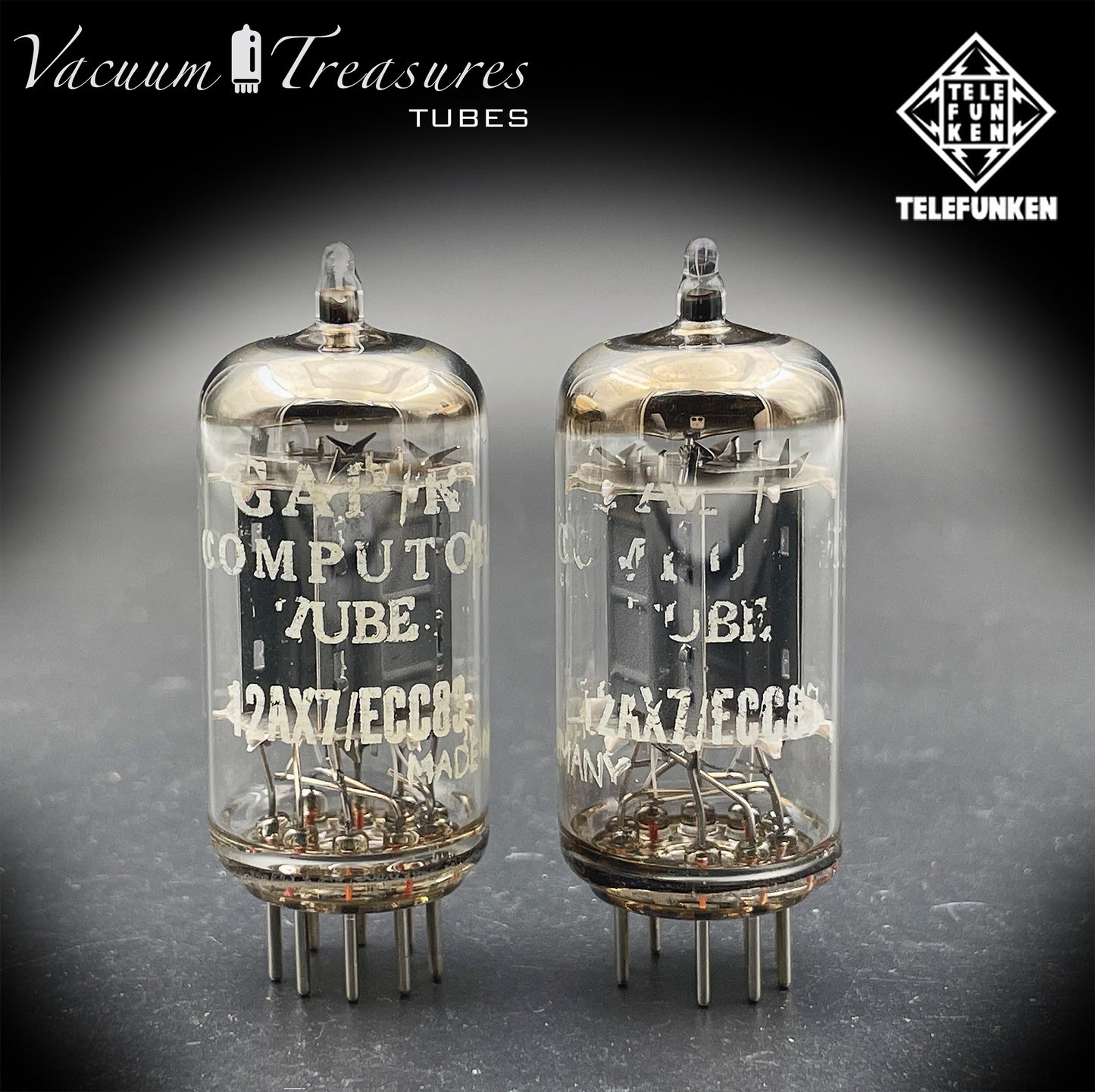 ECC83 / 12AX7 TELEFUNKEN Matched Pair Ribbed Plates Diamond Bottom Tube Made in GERMANY