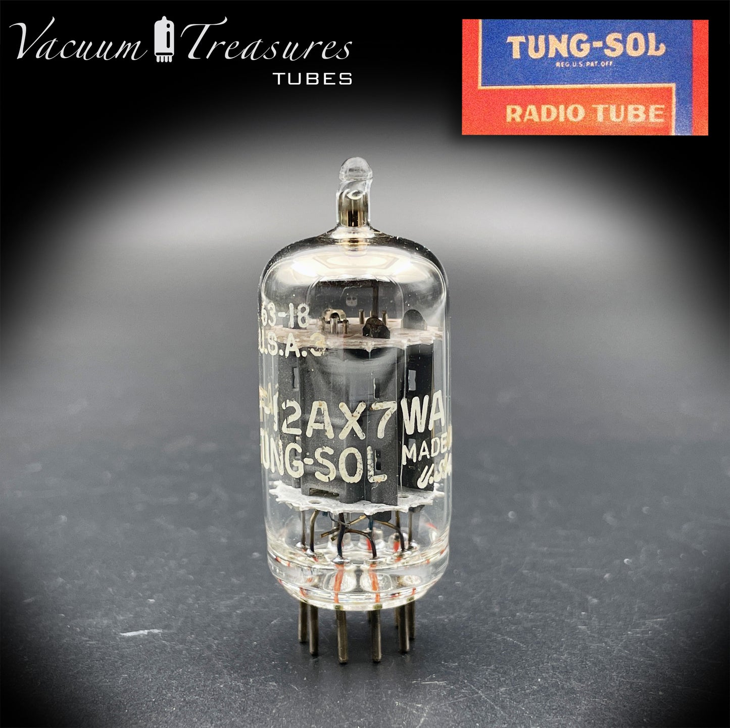 US AF 12AX7 WA E83CC NOS TUNG-SOL Long Gray Plates Halo Getter Tested Tube MADE IN USA '63