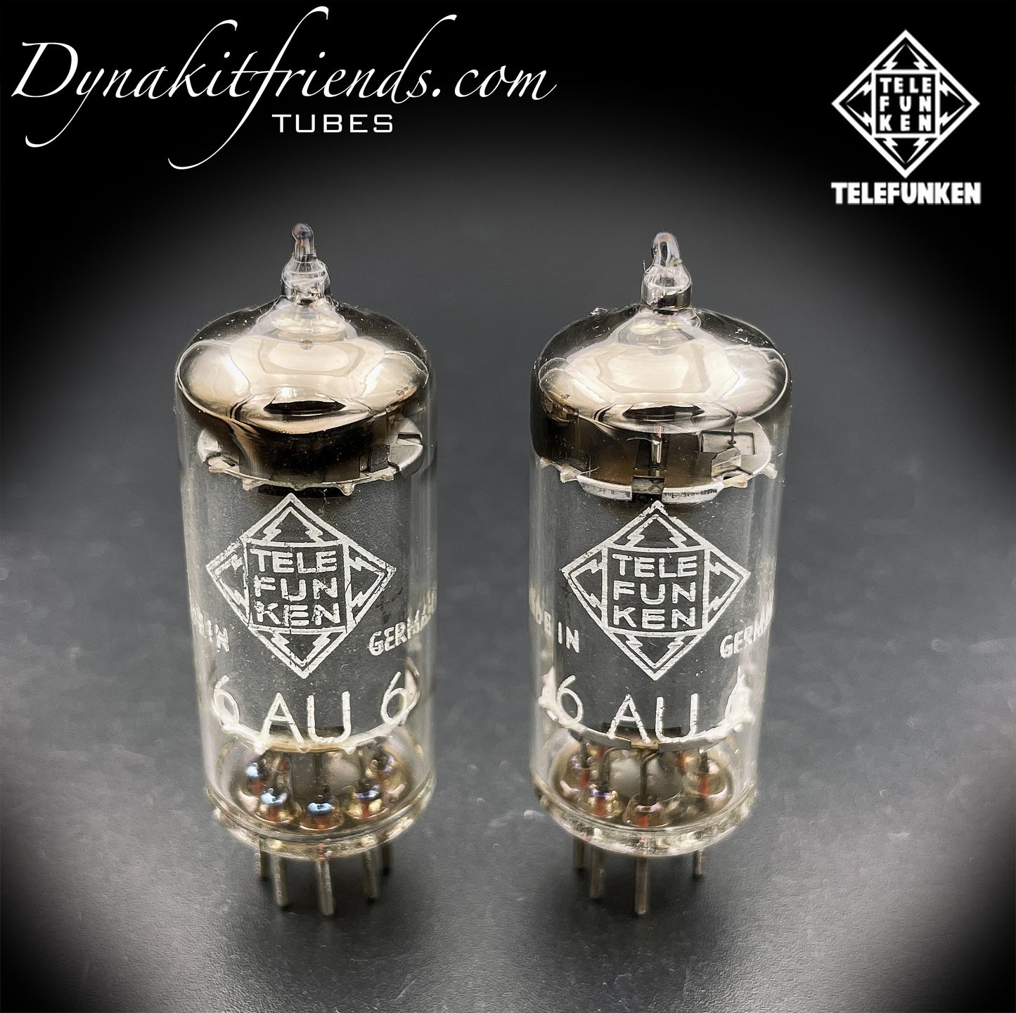 6AU6 ( EF94 ) Telefunken <> Diamond bottom Same Codes Gray Plates Square Getter Matched Tubes Made in Germany