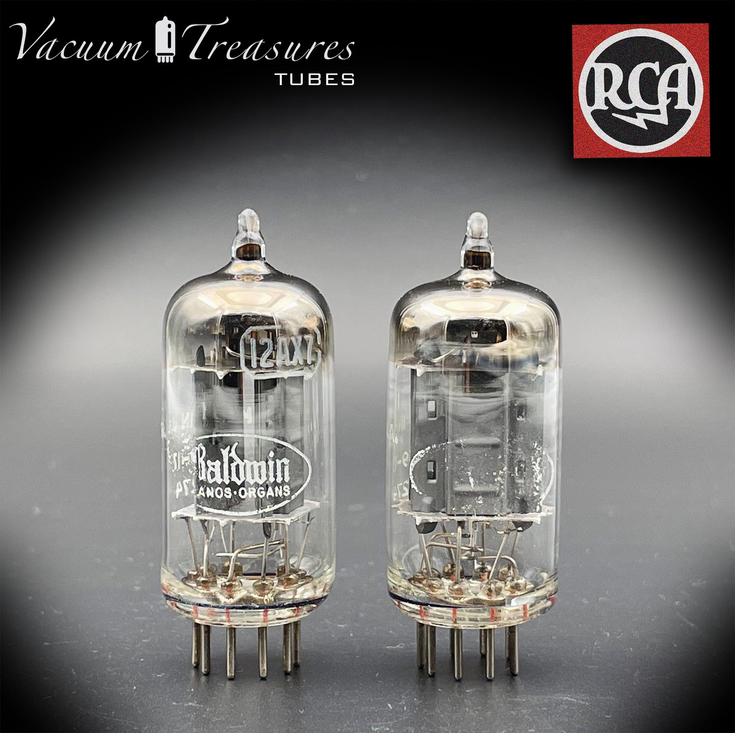 12AX7 ( ECC83 ) RCA for Baldwin Long Gray Plates Square Getter Matched Tubes MADE IN USA '59