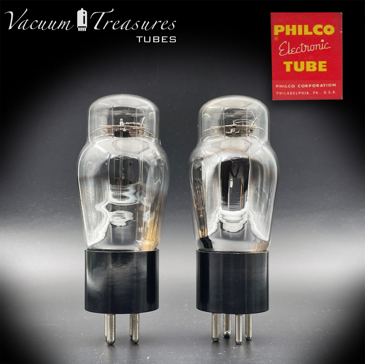 45 ST PHILCO NOS Black Plates Foil Dimpled Getter Matched Pair Tubes Made in USA 1930's