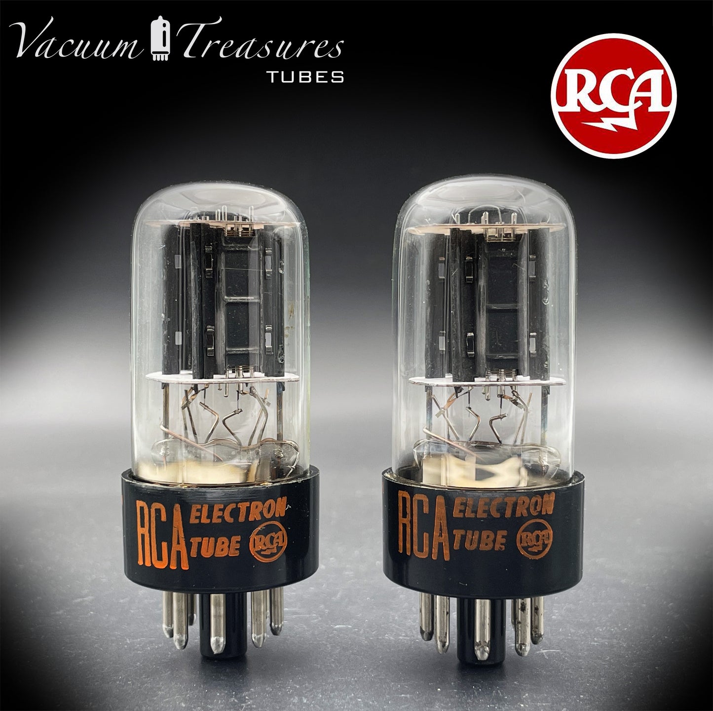 6SN7 GTB RCA Red Logo AMPLITREX Matched Pair Black Plates D Getter Low Noise & Mic Tubes