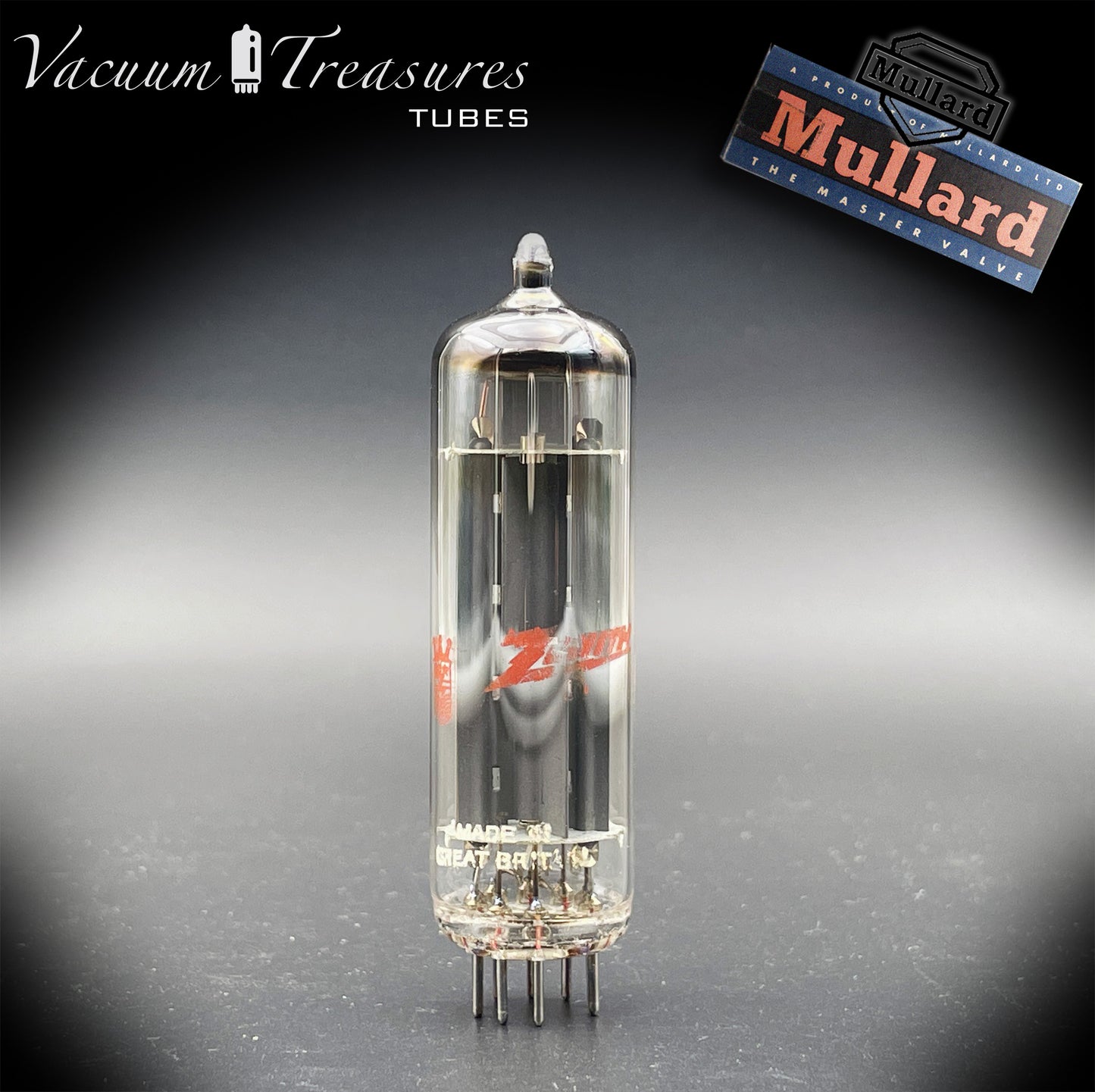 6CA4 ( EZ81 ) NOS NIB ZENITH by MULLARD Gray Plates Halo Getter Tested Tube Rectifier Made in GT. Britain