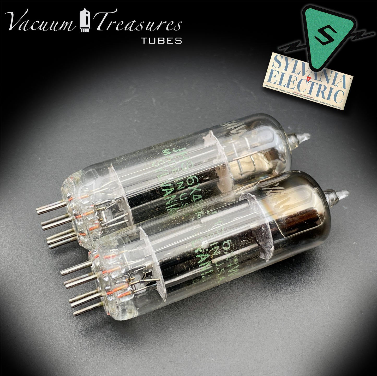 JHS 6X4W EZ90 NOS NIB SYLVANIA Matched Pair Black Plates Square Getter Made in USA '54