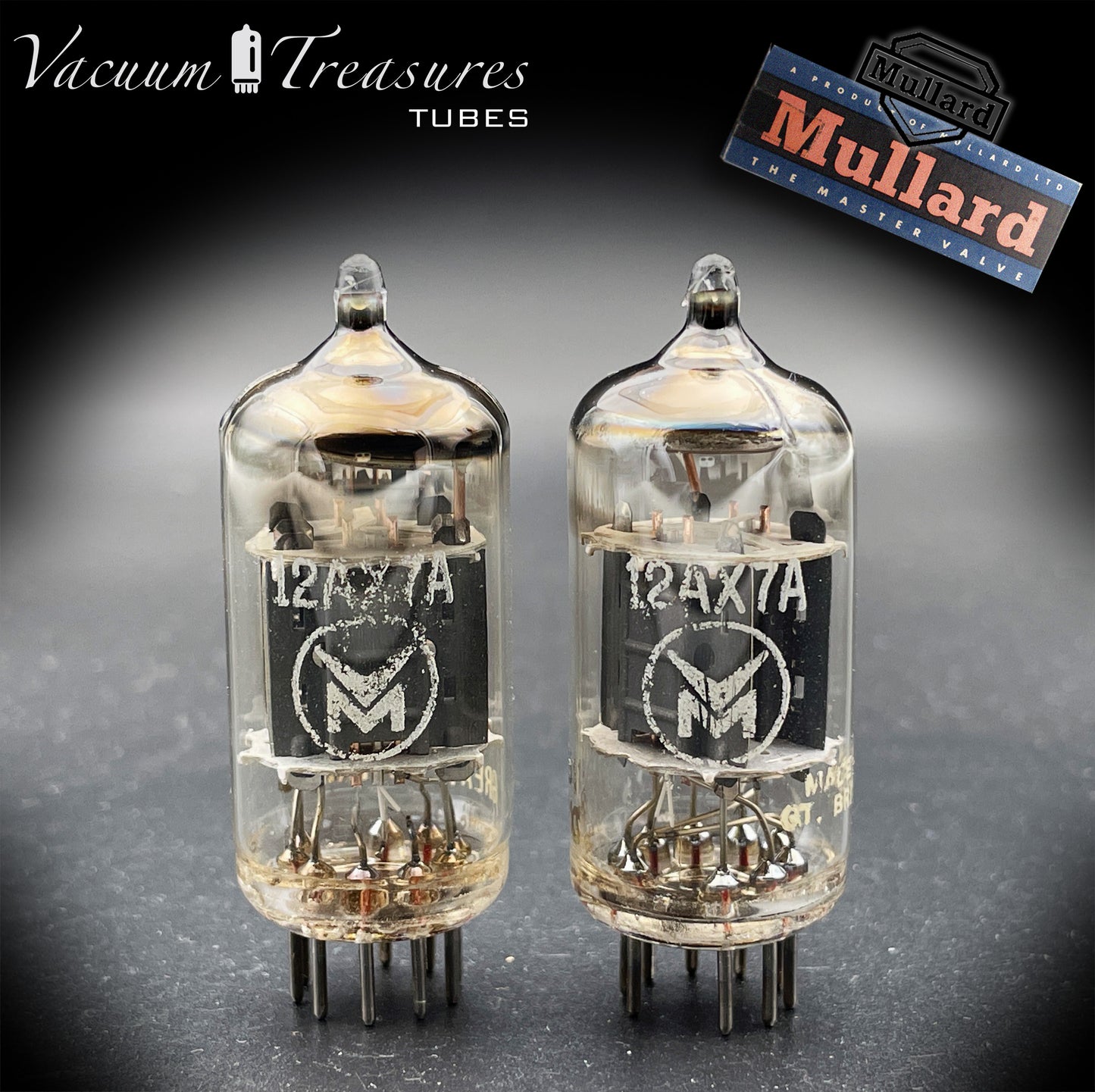 12AX7 / ECC83 MULLARD Blackburn Short Gray Plates Halo Getter - Same Code I61 B1C - AMPLITREX Tested Pair - Low Noise & Microphonics