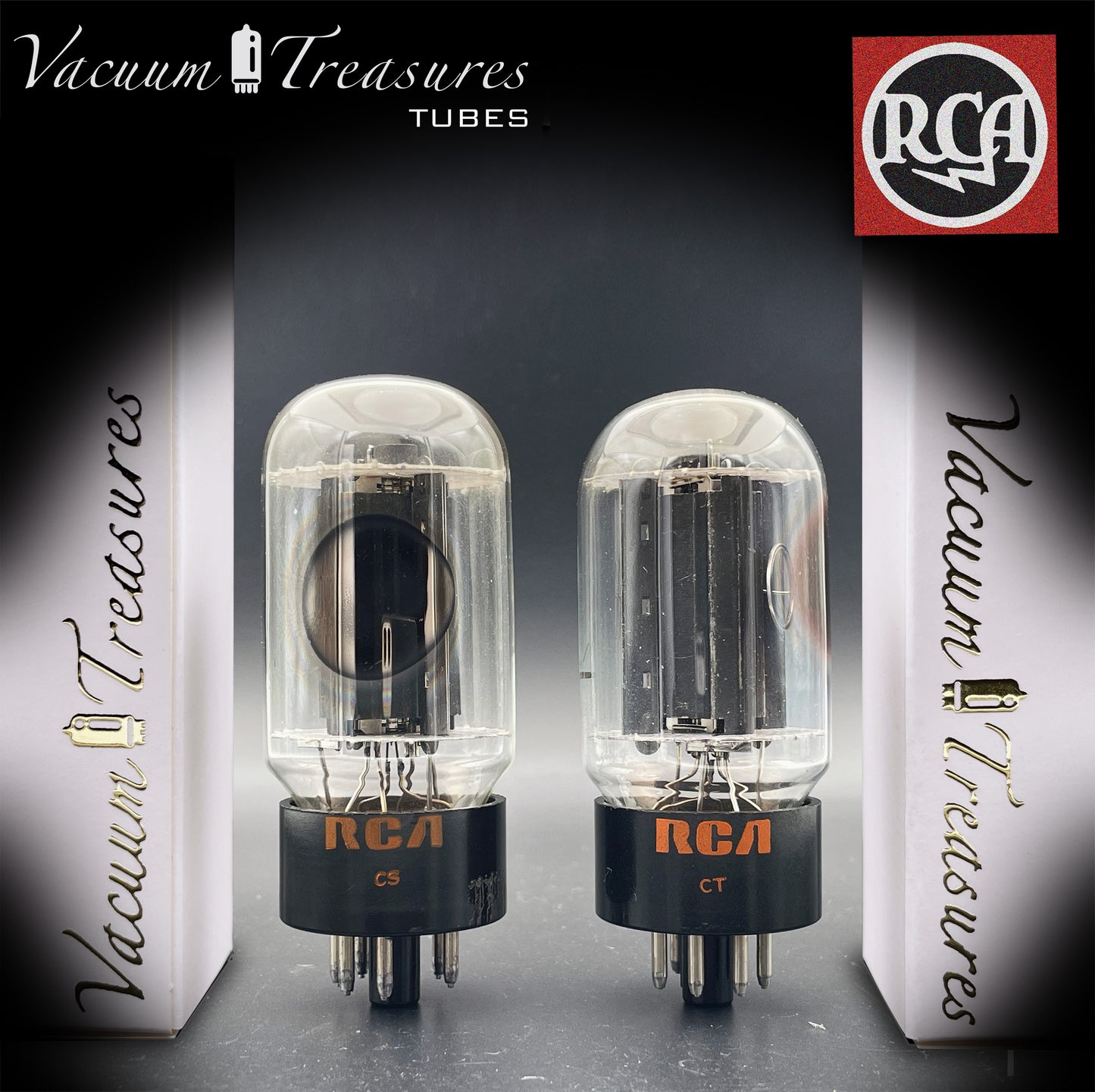 6L6GC RCA Black Plates Side Halo Getter – AMPLITREX Matched Pair – Made in USA – Like NOS