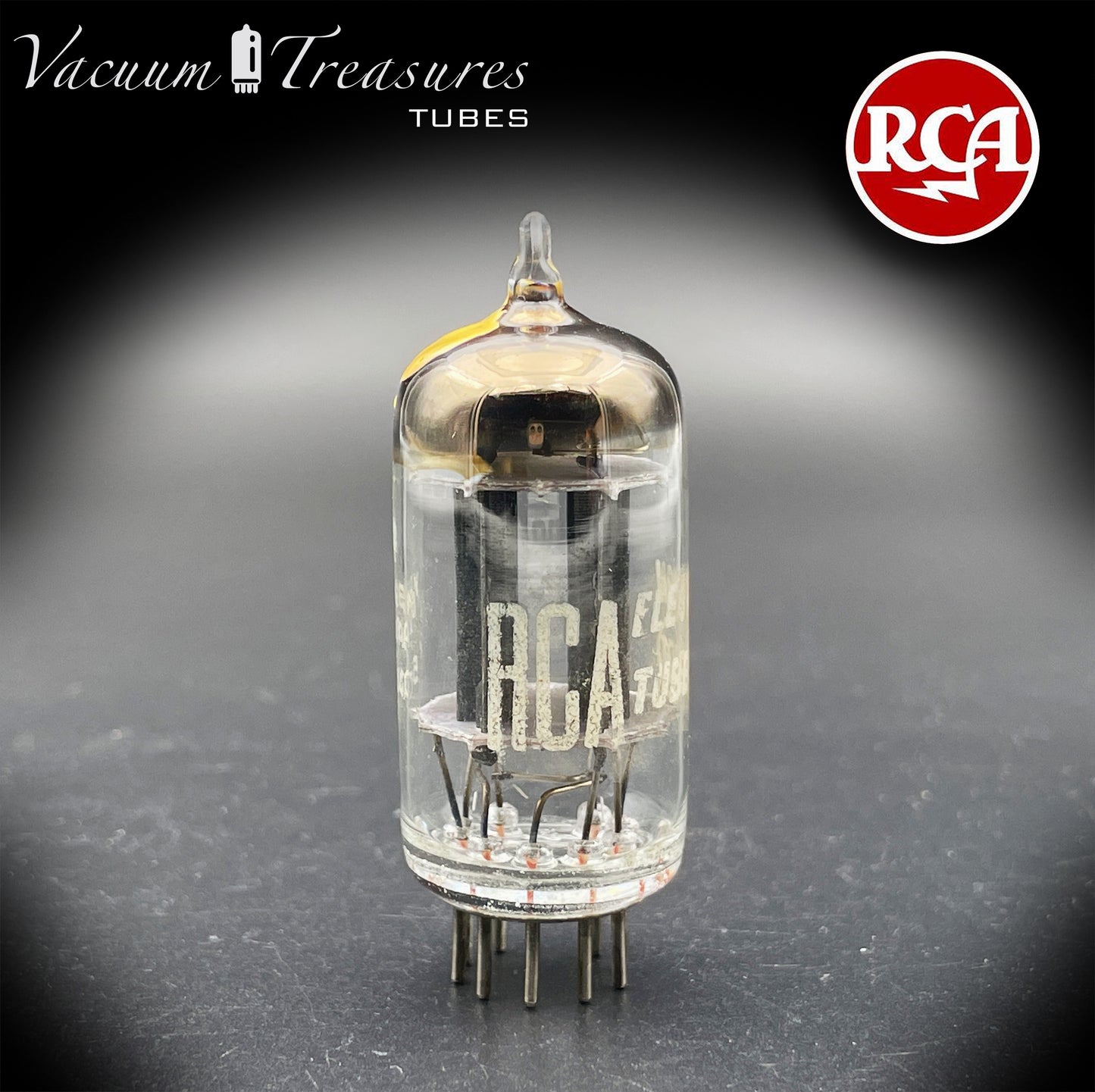 12AX7 ECC83 NOS RCA Long Black Plates Yellow Tip Square Getter Tested Tube USA 1955
