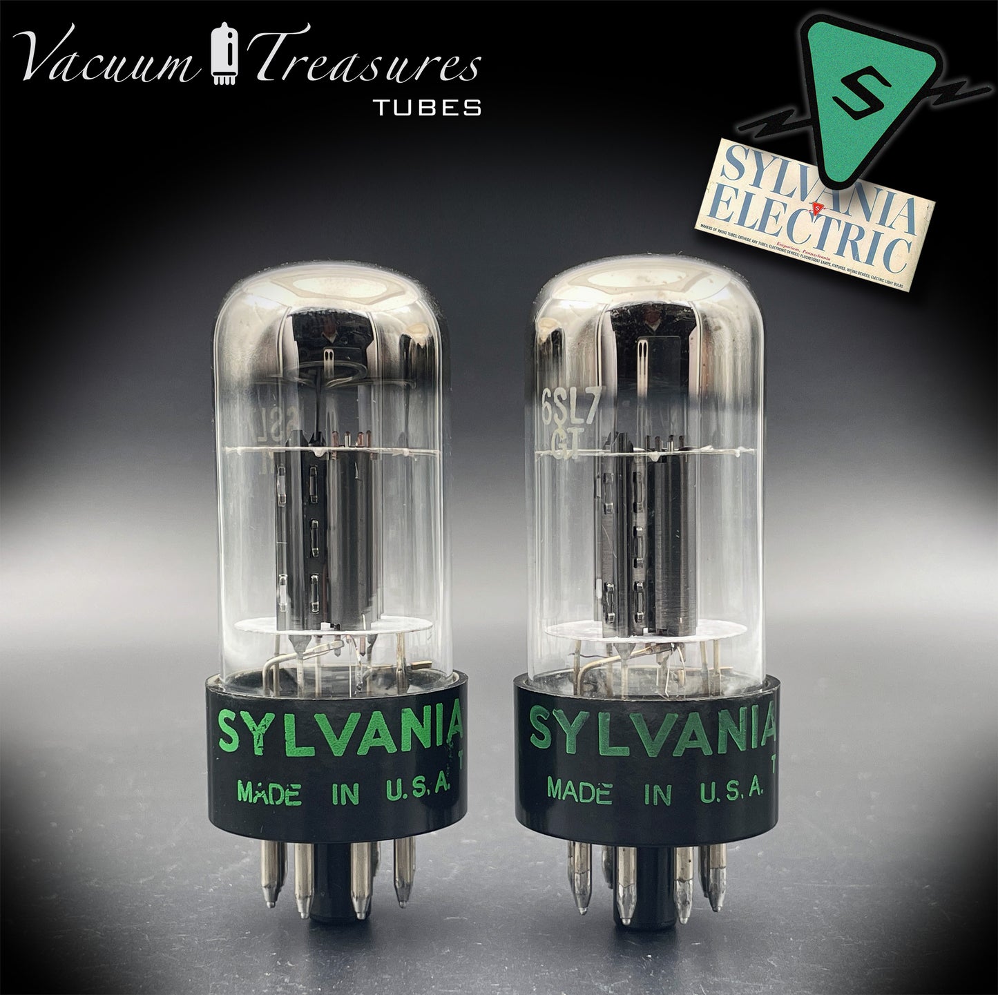 6SL7GT SYLVANIA 3-Hole Black Plates Tall Boys AMPLITREX Tested Pair Made in USA '50s